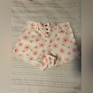 white pacsun shorts with pink flower pattern